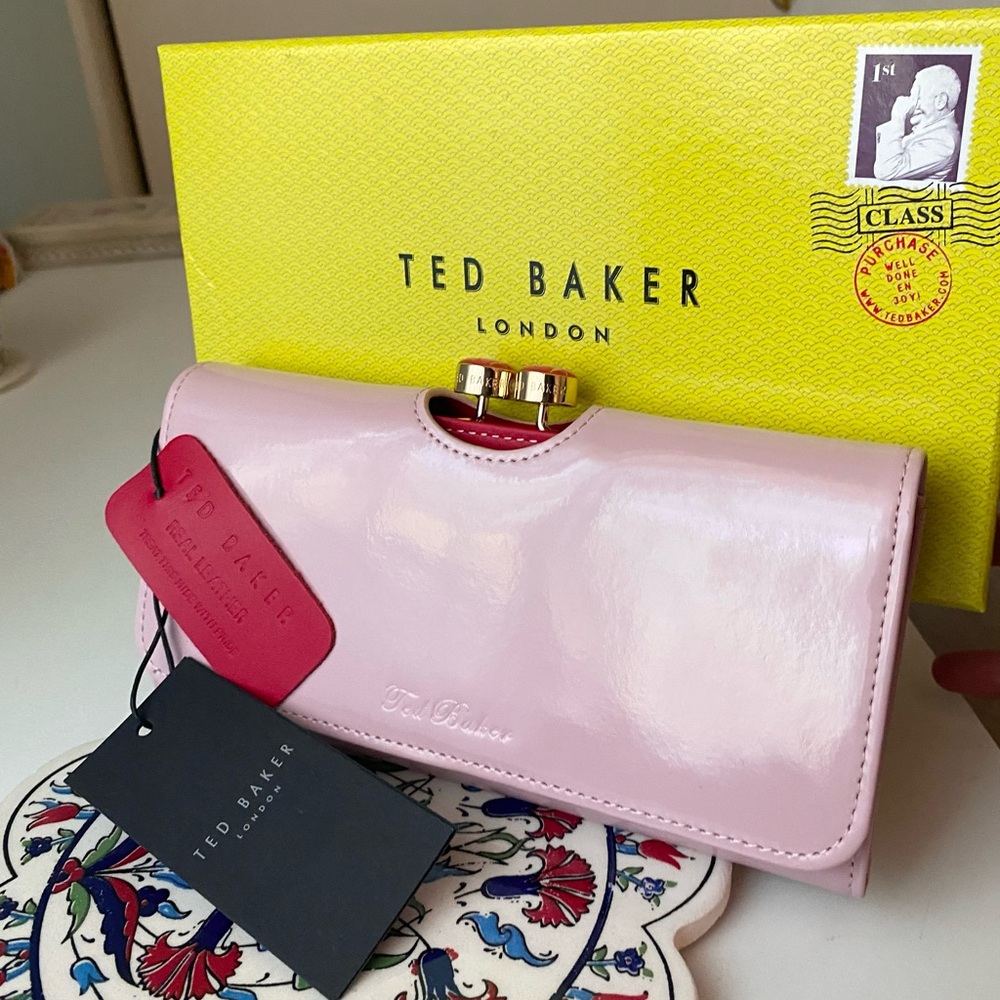 Ted baker Pink Patent Leather Wallet Clutch with bow detail NWT with gift box!